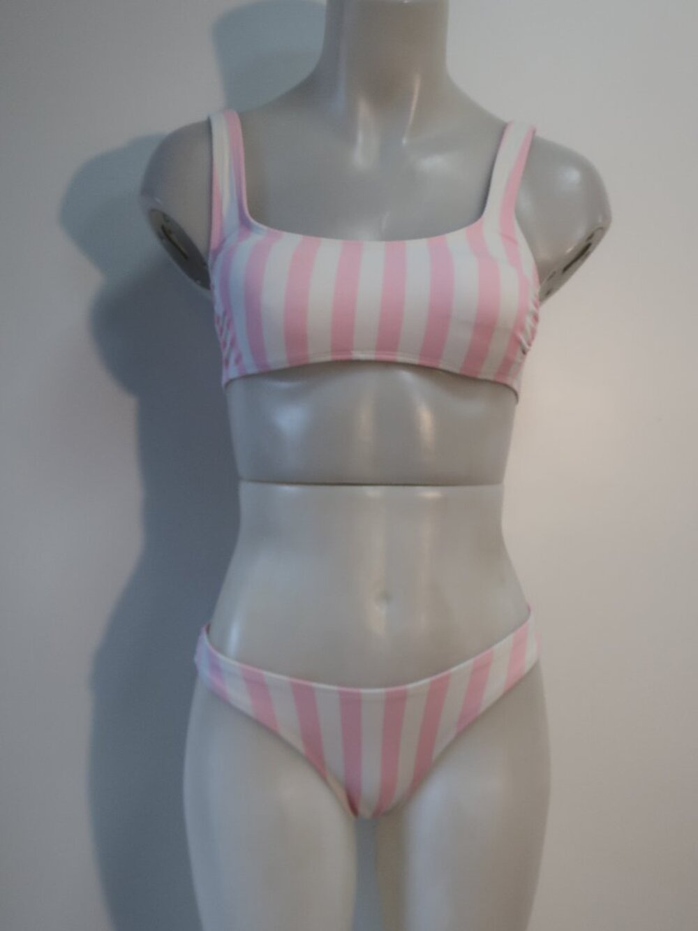 Women Stoney Clover Pink White Striped (Item-40) Bralette Top/S Bottom/XS Bikini